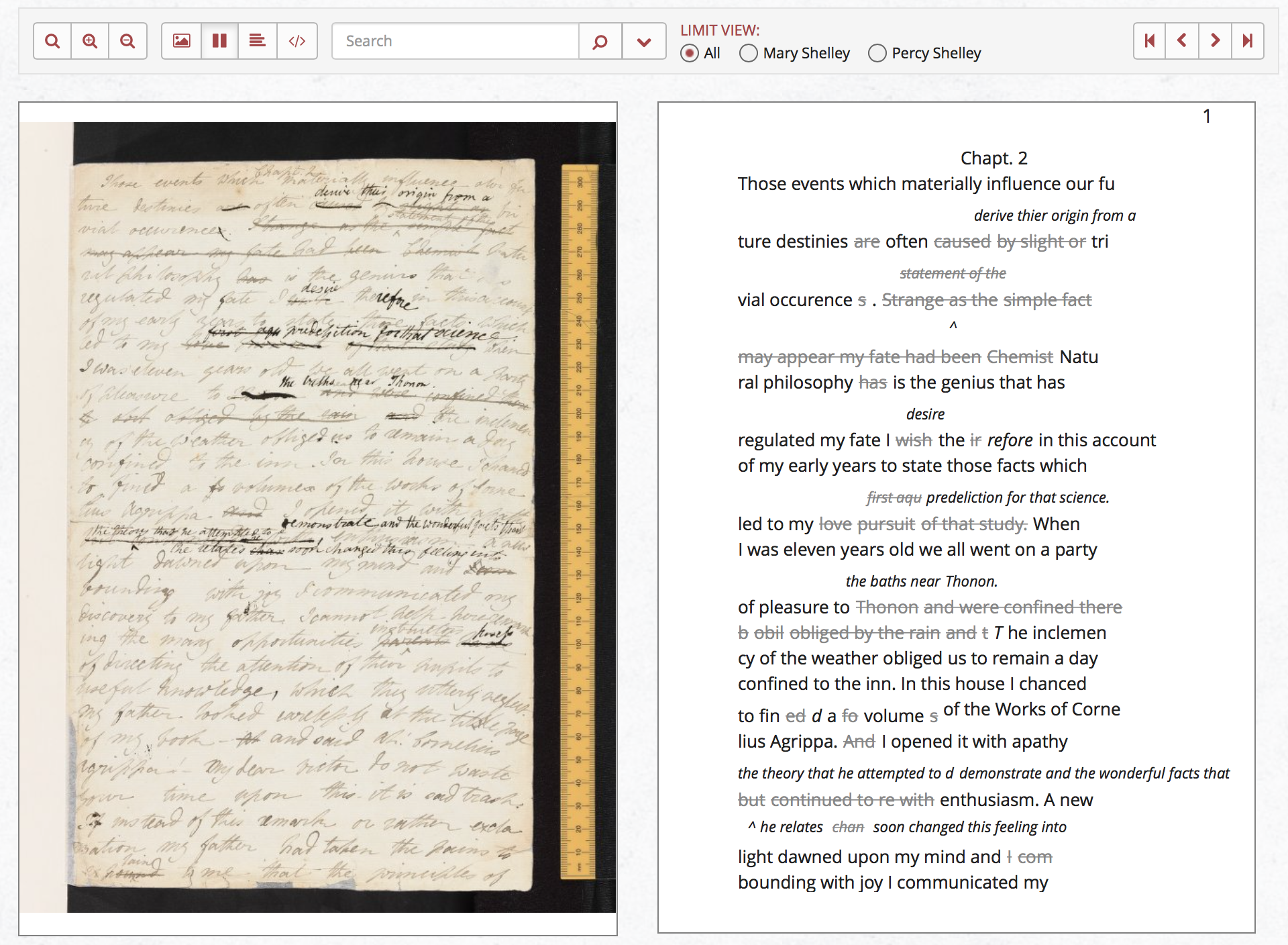 Screen capture of from the Shelley-Goodwin Archive, images and text match, and also additional viewing options.